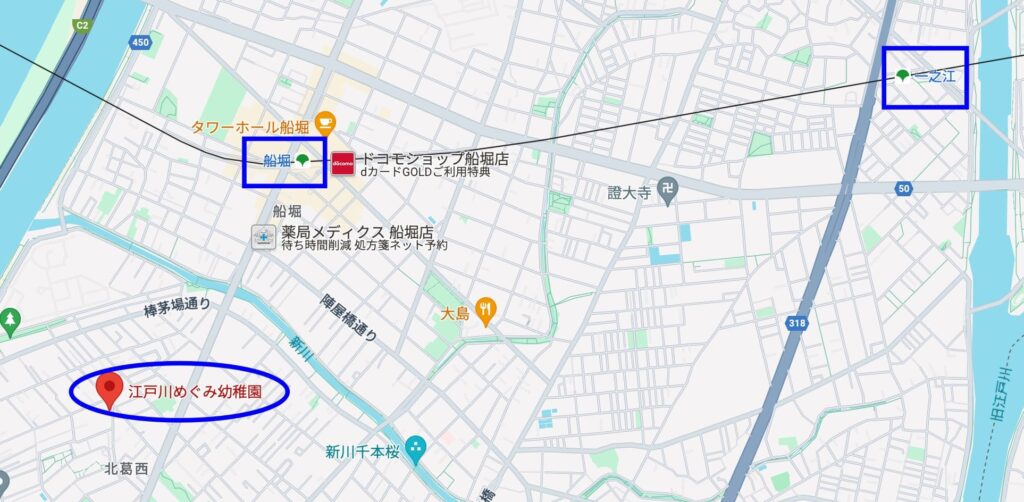 江戸川めぐみ幼稚園の最寄り駅　地図